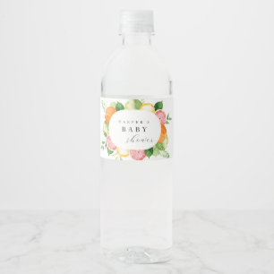 Watercolor-Blumen-Korallen-Grün-Baby-Shower Wasserflaschenetikett