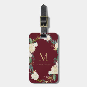 Watercolor-Blumen mit Goldfolien-Monogramm-Rot Gepäckanhänger
