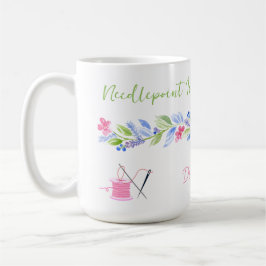 Watercolor-Blumen-Nadelspitzen-Glücksort NAME Kaffeetasse