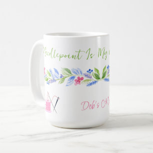 Watercolor-Blumen-Needlepoint Glücklicher Ort NAME Kaffeetasse