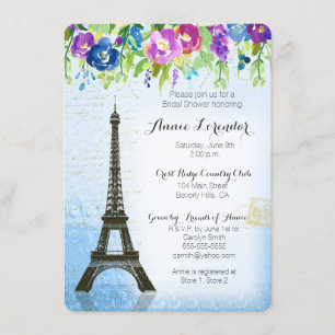 Watercolor-Blumen-Paris-Brautparty-Einladung Einladung