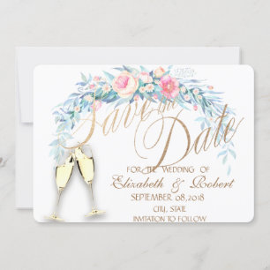 Watercolor Blumen,Punktierte Weingläser Save The D Date
