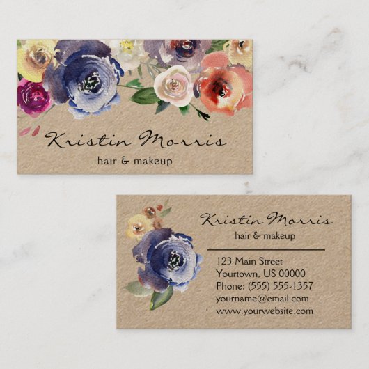 Watercolor-Blumen-Rosen-weich weibliches Blumen Visitenkarte (Vorne/Hinten)