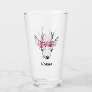 Watercolor-Blumen-Rotwild   addieren Ihren Namen Glas