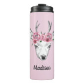 Watercolor-Blumen-Rotwild | addieren Ihren Namen Thermosbecher (Vorderseite)