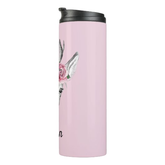 Watercolor-Blumen-Rotwild | addieren Ihren Namen Thermosbecher (Nach rechts gedreht)