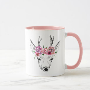 Watercolor-Blumen-Rotwild Tasse