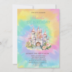 Watercolor-Blumen-Schloss-Tie-Dye-Geburtstag Einladung