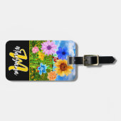 Watercolor Blumen | Schwarzes & Gold Monogramm Ini Gepäckanhänger (Vorderseite horizontal)