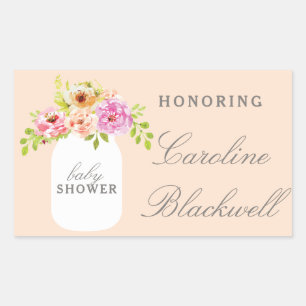 Watercolor-Blumen-u. Maurer-Glas-Baby-Dusche Rechteckiger Aufkleber