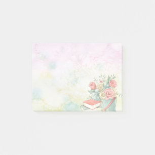 Watercolor-Blumen- und Buchpost-itanmerkungen Post-it Klebezettel