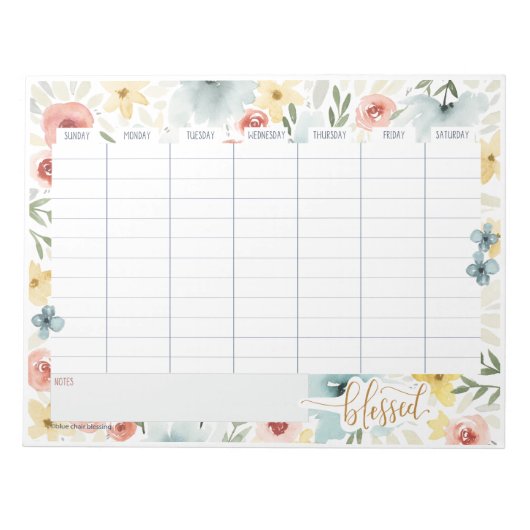 Watercolor Blumen Wochenzeitplaner Notizblock (Vorderseite)