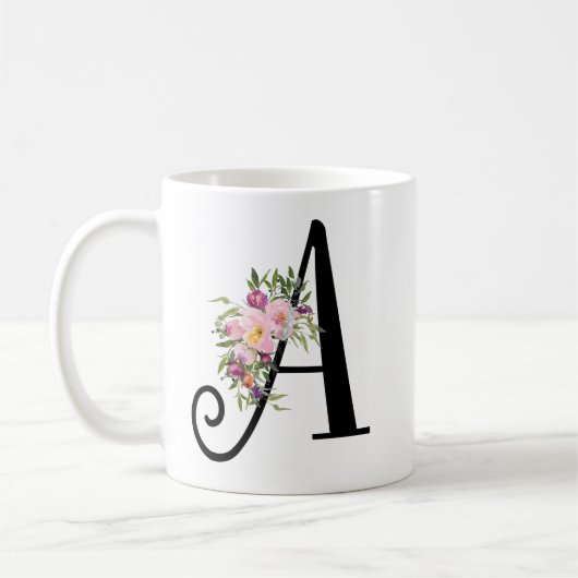 Watercolor-Blumenbuchstabe A, Kaffeetasse (Links)