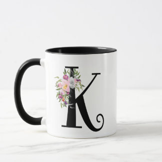 Watercolor-Blumenbuchstabe K, Tasse