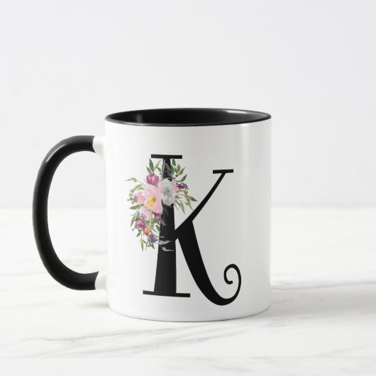 Watercolor-Blumenbuchstabe K, Tasse (Links)