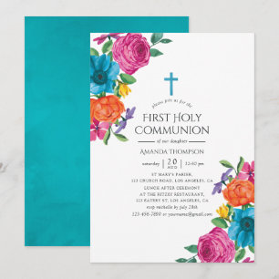 Watercolor-Blumenfest Erster Heiliger Kommunion Einladung
