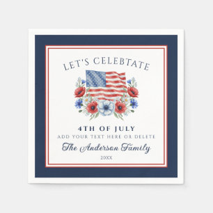 Watercolor-Blumenflagge 4. Juli USA Patriotisch Serviette