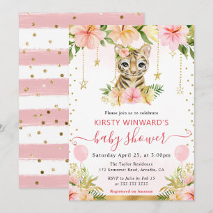 Watercolor Blumengarten Dschungel Tiger Baby Showe Einladung