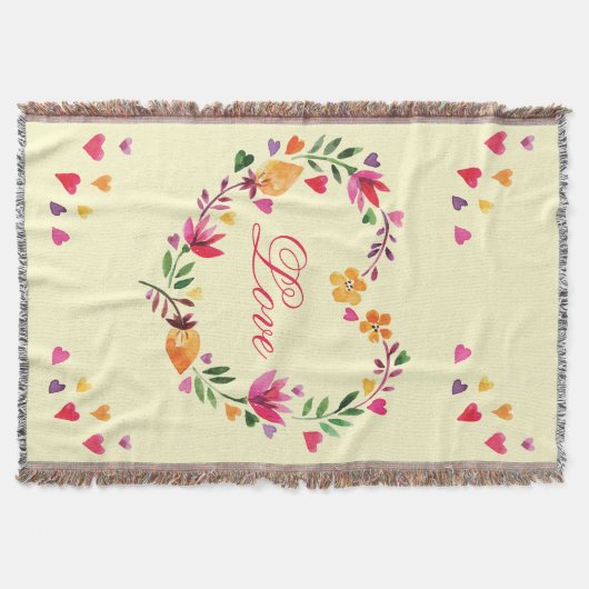 Watercolor-Blumenherzwreath-Liebe Decke (Vorderseite)