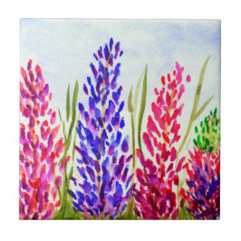 Watercolor-Blumenkunstlupine-Wildblumen lila Fliese