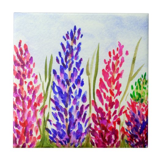 Watercolor-Blumenkunstlupine-Wildblumen lila Fliese (Vorderseite)