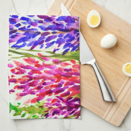 Watercolor-Blumenkunstlupine-Wildblumen lila Geschirrtuch (Viertel Falte)