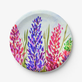 Watercolor-Blumenkunstlupine-Wildblumen-Rosa Pappteller