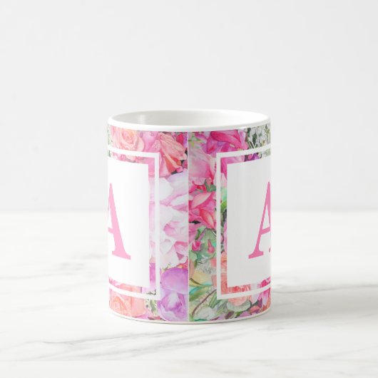 Watercolor-Blumenmonogramm-Tasse Kaffeetasse (Mittel)