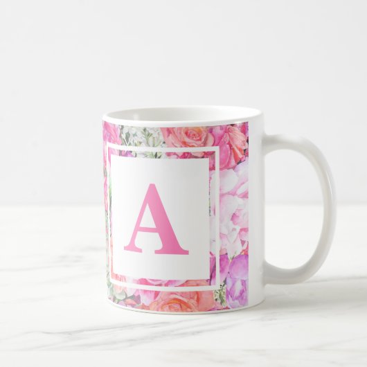 Watercolor-Blumenmonogramm-Tasse Kaffeetasse (Rechts)