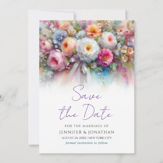 Watercolor Blumige Handschrift Save The Date (Vorderseite)