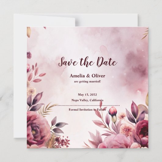 Watercolor Blush Floral Wedding Save the Date Magneteinladung (Vorderseite)