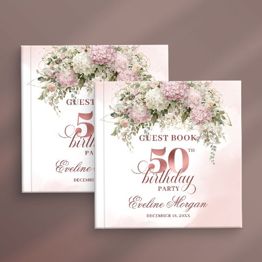 Watercolor Blush Florals 50th Birthday Guest Book Gästebuch