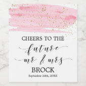 Watercolor Blush & Gold Future Mr & Mrs. Verlobung Weinetikett (Einzelnes Label)
