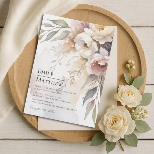 Watercolor Blush & Ivory Floral Wedding Invitation Einladung
