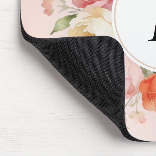 Watercolor Blush Peonies Monogrammed Mouse Pad Mousepad (Ecke)