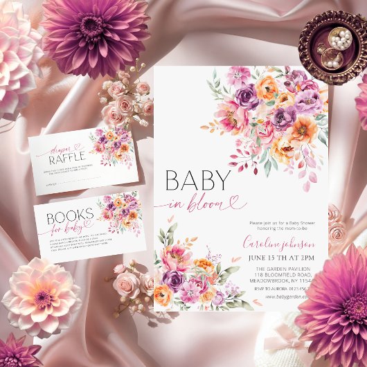 Watercolor Blush Pink Bloom Diaper Raffle  Begleitkarte