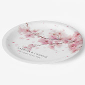 Watercolor Blush Pink Cherry Blossom Wedding Pappteller (Schrägansicht)