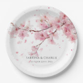 Watercolor Blush Pink Cherry Blossom Wedding Pappteller (Vorderseite)