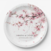 Watercolor Blush Pink Cherry Blossom Wedding Pappteller (Vorderseite)
