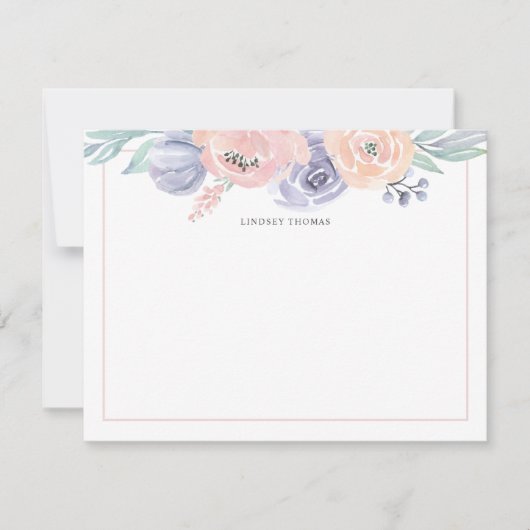 Watercolor Blush Pink Purple Floral Personalized Mitteilungskarte (Vorderseite)