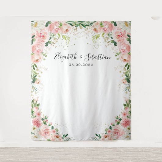 Watercolor Blush Pink Rose Hochzeitstorte Wandteppich (Vorderseite)