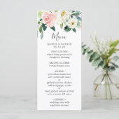 Watercolor Blush Pink & White Bloom Floral Wedding Menükarte (Stehend Vorderseite)
