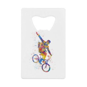 Watercolor bmx rider geldbeutel flaschenöffner