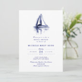 Watercolor Boat Navy Blue Brautparty laden Einladung (Stehend Vorderseite)