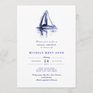 Watercolor Boat Navy Blue Brautparty laden Einladung