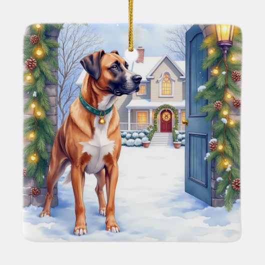 Watercolor Boerboel Farmhouse Gate Christmas Keramikornament (Rückseite)