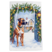 Watercolor Boerboel Farmhouse Gate Christmas Mittlere Geschenktüte (Vorderseite)