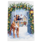 Watercolor Boerboel Farmhouse Gate Christmas Mittlere Geschenktüte (Rückseite)