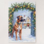 Watercolor Boerboel Farmhouse Gate Christmas Puzzle (Vertikal)