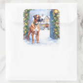 Watercolor Boerboel Farmhouse Gate Christmas Quadratischer Aufkleber (Tasche)